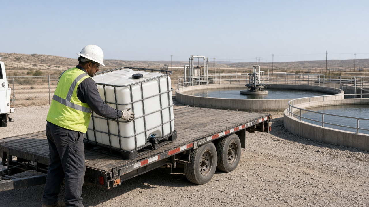 Illustration: totes delivered at a water treatment facility